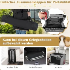3-türige Klappbare Hundekiste mit Abnehmbarem Pad & Metallrahmen 80 x 59 x 59 cm