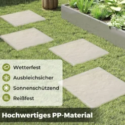 Trittsteine für Garten 8er Set Gehwegplatten 39,5 x 39,5 cm Steinplatten aus Polypropylen ​​für Rasen Garten Wege Beige