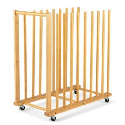 Trocken-Malregal aus Bambus mit 9 Schlitzen Griff & Rollen in Natürlicher Optik 75 x 40 x 81 cm