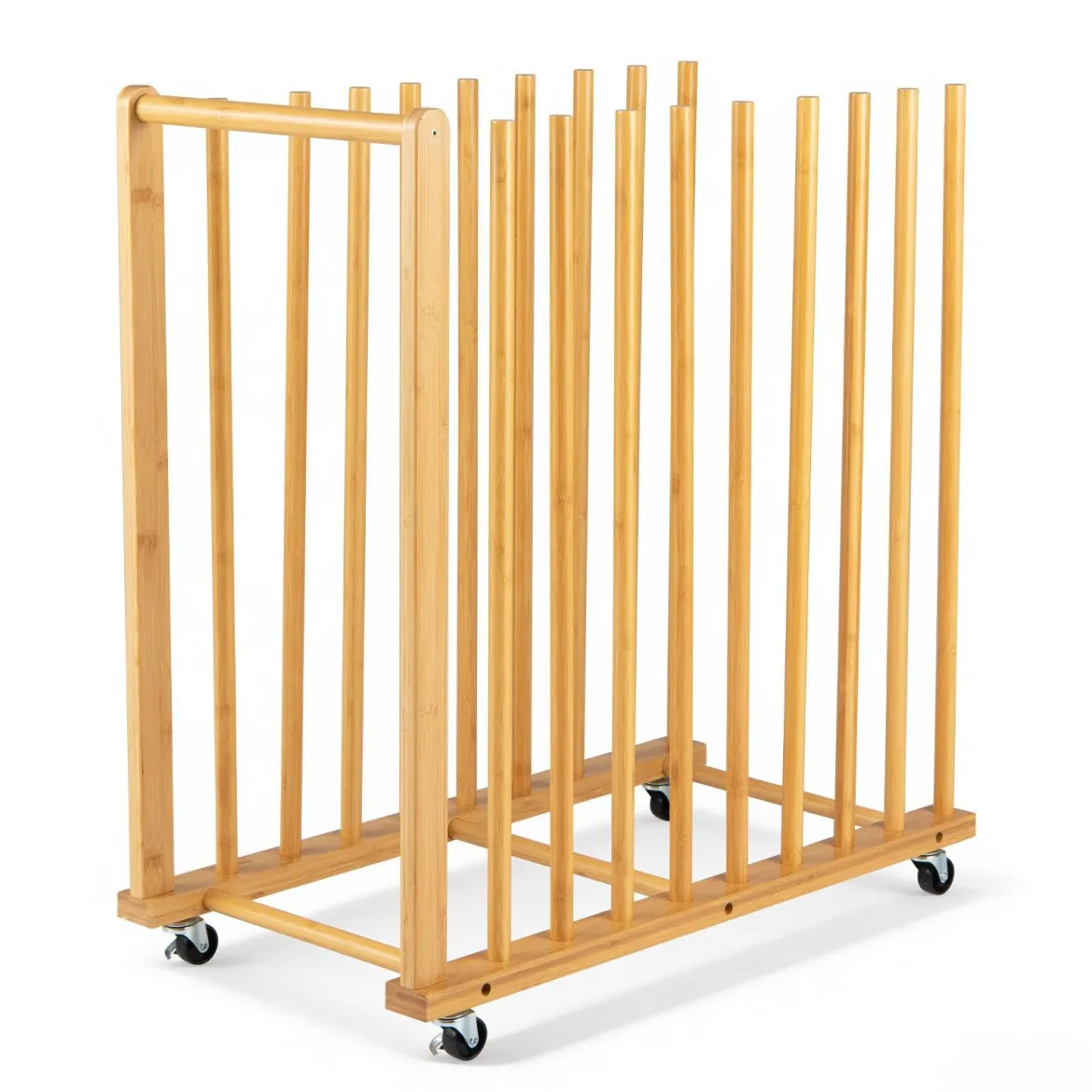 Trocken-Malregal aus Bambus mit 9 Schlitzen Griff & Rollen in Natürlicher Optik 75 x 40 x 81 cm