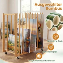 Trocken-Malregal aus Bambus mit 9 Schlitzen Griff & Rollen in Natürlicher Optik 75 x 40 x 81 cm