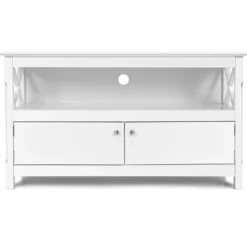 TV-Kommode für Fernseher TV Schrank Kommode Lowboard mit Regal Holz 112 x 40 x 61 cm Weiß