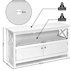 TV-Kommode für Fernseher TV Schrank Kommode Lowboard mit Regal Holz 112 x 40 x 61 cm Weiß