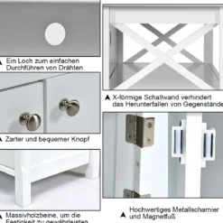 TV-Kommode für Fernseher TV Schrank Kommode Lowboard mit Regal Holz 112 x 40 x 61 cm Weiß