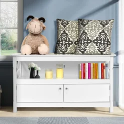 TV-Kommode für Fernseher TV Schrank Kommode Lowboard mit Regal Holz 112 x 40 x 61 cm Weiß
