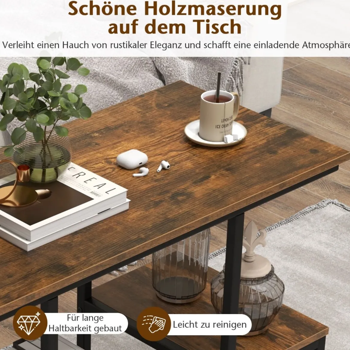 TV-Konsolentisch für 50-Zoll-Fernseher industrielle Medienkonsole mit offenen Ablagen 108 x 40 x 65 cm Rustikales Braun