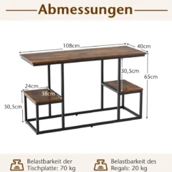 TV-Konsolentisch für 50-Zoll-Fernseher industrielle Medienkonsole mit offenen Ablagen 108 x 40 x 65 cm Rustikales Braun