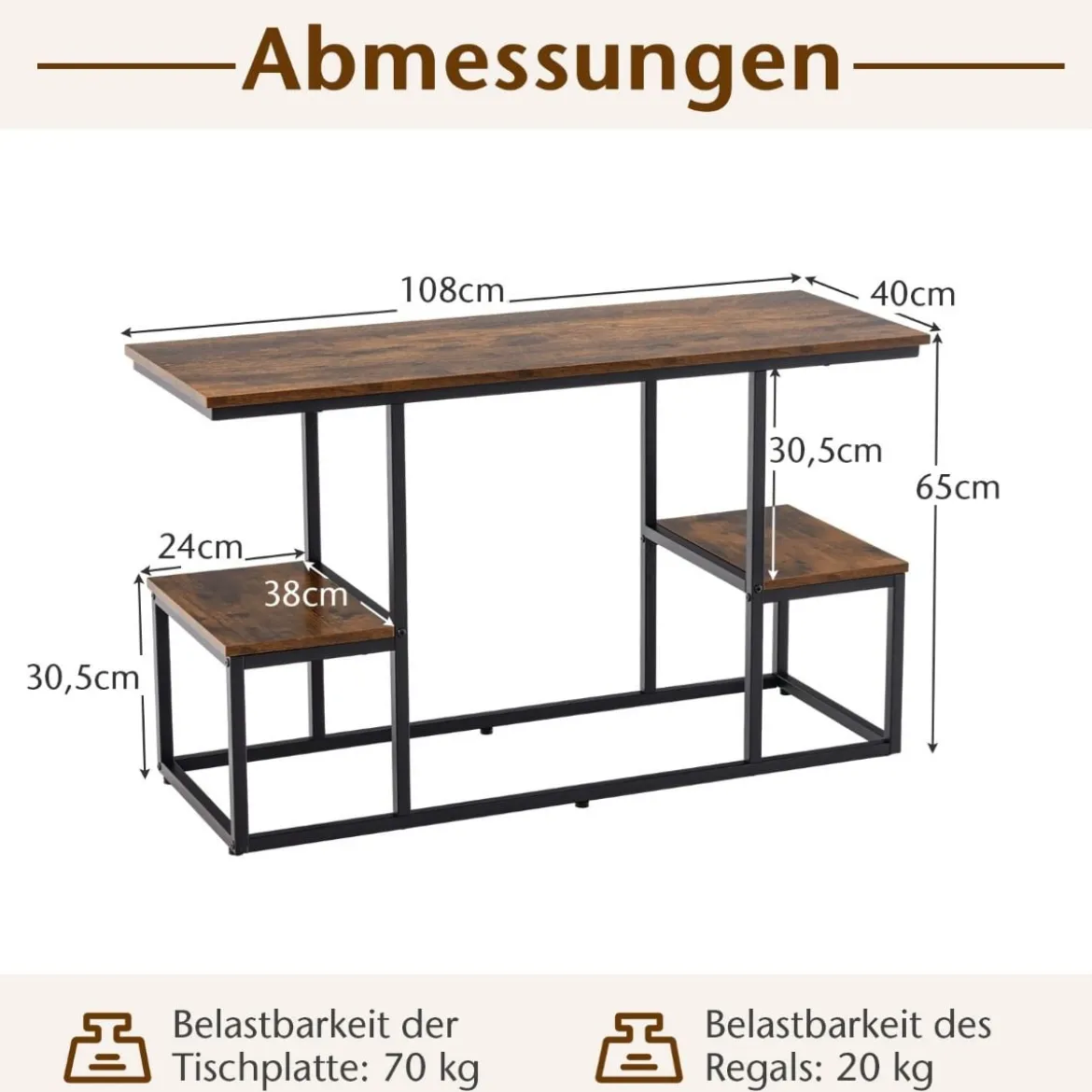 TV-Konsolentisch für 50-Zoll-Fernseher industrielle Medienkonsole mit offenen Ablagen 108 x 40 x 65 cm Rustikales Braun