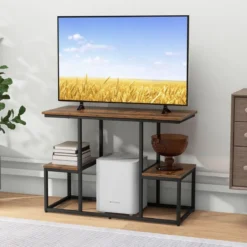 TV-Konsolentisch für 50-Zoll-Fernseher industrielle Medienkonsole mit offenen Ablagen 108 x 40 x 65 cm Rustikales Braun
