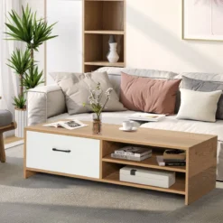TV-Regal für Fernseher bis zu 55 Zoll mit Schublade und Regal multifunktionaler Fernsehschrank Natur