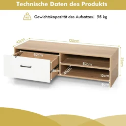 TV-Regal für Fernseher bis zu 55 Zoll mit Schublade und Regal multifunktionaler Fernsehschrank Natur