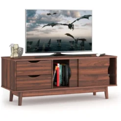 TV-Regal TV-Konsolenschrank für Fernseher bis zu 60 Zoll mit 2 Schubladen 120 x 45 x 45 cm Walnuss