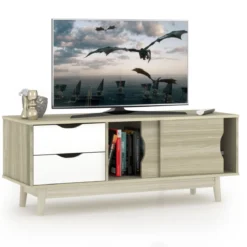 TV-Regal TV-Konsolenschrank für Fernseher bis zu 60 Zoll mit 2 Schubladen 120 x 45 x 45 cm Eiche