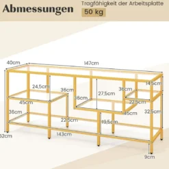 TV-Schrank Fernsehtisch für Fernseher bis zu 65 Zoll TV-Tisch Gold 147 x 40 x 62 cm