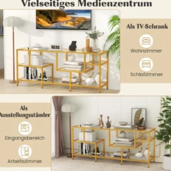 TV-Schrank Fernsehtisch für Fernseher bis zu 65 Zoll TV-Tisch Gold 147 x 40 x 62 cm