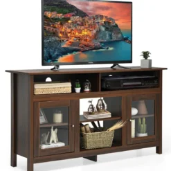 TV Schrank für Fernseher bis zu 65 Zoll 2 in 1 TV Ständer & Kaminschrank 147 x 40 x 81,5 cm Walnuss