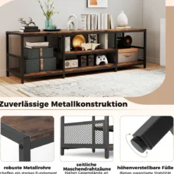 TV Schrank für Fernseher bis zu 65 Zoll Freistehendes Lowboard Industrie Fernsehtisch