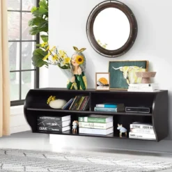 TV Schrank hängend und freistehend Fernsehschrank Holz modern mit 3 offenen Fächern Kommode Braun