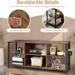 TV-Schrank Lowboard mit offenen Fächern TV-Regal für Fernseher bis 65 Zoll 140 x 40 x 62,5 cm Rustikales Braun