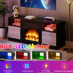 TV-Schrank mit LED-Lichtern für 65" Fernseher Fernsehschrank mit Verstellbarem Regal
