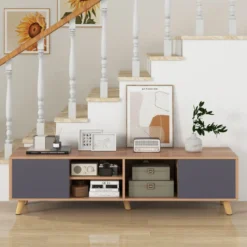 TV Schrank mit Offenem Regal & 2 Schränken TV Lowboard für TVs bis 65 Zoll Fernsehschrank