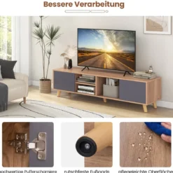 TV Schrank mit Offenem Regal & 2 Schränken TV Lowboard für TVs bis 65 Zoll Fernsehschrank