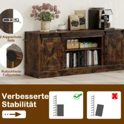 TV Schrank mit 2 Schiebetüren & Verstellbaren Regalen TV-Ständer für bis 70" Fernseher Lowboard