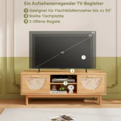 TV Schrank mit 2 Schubladen & Offenen Regalen für TVs bis 55 Zoll TV Lowboard Fernsehschrank