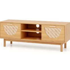 TV Schrank mit 2 Schubladen & Offenen Regalen für TVs bis 55 Zoll TV Lowboard Fernsehschrank