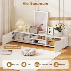 TV-Schrank TV-Kommode für TV bis zu 70 Zoll Fernsehschrank mit 2 Türen 160 x 35 x 30cm Weiß