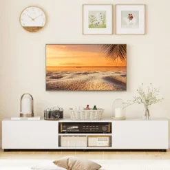 TV-Schrank TV-Kommode für TV bis zu 70 Zoll Fernsehschrank mit 2 Türen 160 x 35 x 30cm Weiß
