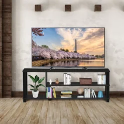 TV-Ständer Fernseher Fernsehtisch mit Regale Sideboard Wohnzimmerschrank Schwarz