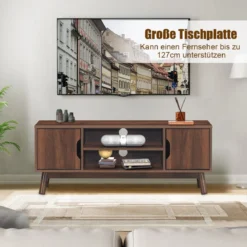 TV-Ständer Fernsehschrank Holz für TVs bis zu 50" Fernsehtisch mit offenem Regal Walnuss