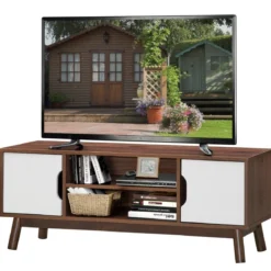 TV-Ständer Fernsehschrank Holz für TVs bis zu 50" Fernsehtisch mit offenem Regal Weiß