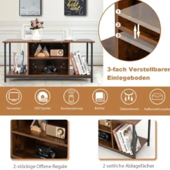 TV-Ständer für Fernseher bis 50 Zoll Holzschrank mit Verstellbarem Regal für Wohnzimmer Braun