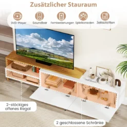 TV-Ständer für 80 Zoll Fernseher mit Ablagefächern & Schränken & Metallbeinen TV-Schrank Weiß