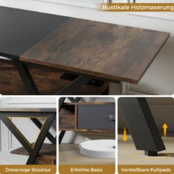 TV-Ständer für 65-Zoll-Fernseher 3-stufiges Entertainment-Center mit LED-Leuchten Schwarz/Rustikal Braun