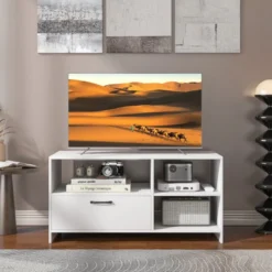 TV Ständer TV-Schrank für Fernseher mit offenen Fächern und Schublade 104,5 x 51,5 x 52 cmWeiß