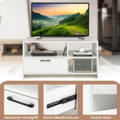 TV Ständer TV-Schrank für Fernseher mit offenen Fächern und Schublade 104,5 x 51,5 x 52 cmWeiß
