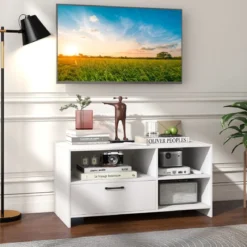 TV Ständer TV-Schrank für Fernseher mit offenen Fächern und Schublade 104,5 x 51,5 x 52 cmWeiß
