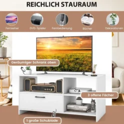 TV Ständer TV-Schrank für Fernseher mit offenen Fächern und Schublade 104,5 x 51,5 x 52 cmWeiß