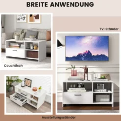 TV Ständer TV-Schrank für Fernseher mit offenen Fächern und Schublade 104,5 x 51,5 x 52 cmWeiß