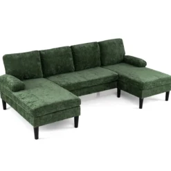 U-förmige Couch für 5-6 Sitzer Clound Ecksofa mit Bezug aus Cordstoff Modernes Schlafsofa Grün