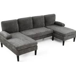 U-förmige Couch für 5-6 Sitzer Clound Ecksofa mit Bezug aus Cordstoff Modernes Schlafsofa Grau