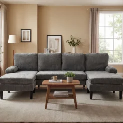 U-förmige Couch für 5-6 Sitzer Clound Ecksofa mit Bezug aus Cordstoff Modernes Schlafsofa Grau