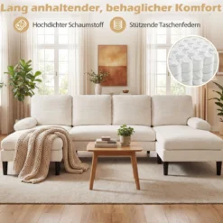 U-förmige Couch für 5-6 Sitzer Clound Ecksofa mit Bezug aus Cordstoff Modernes Schlafsofa Beige