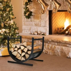 U-förmiges Metall-Kaminholzregal Holzstapelhalter mit stabilem Sockel43 x 37 x 39,5 cm Schwarz
