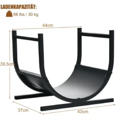U-förmiges Metall-Kaminholzregal Holzstapelhalter mit stabilem Sockel43 x 37 x 39,5 cm Schwarz