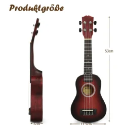 Ukulelen-Set Professionelles Ukulelen-Set aus Holz mit Tragetasche 17,5 x 6 x 53 cm Rot
