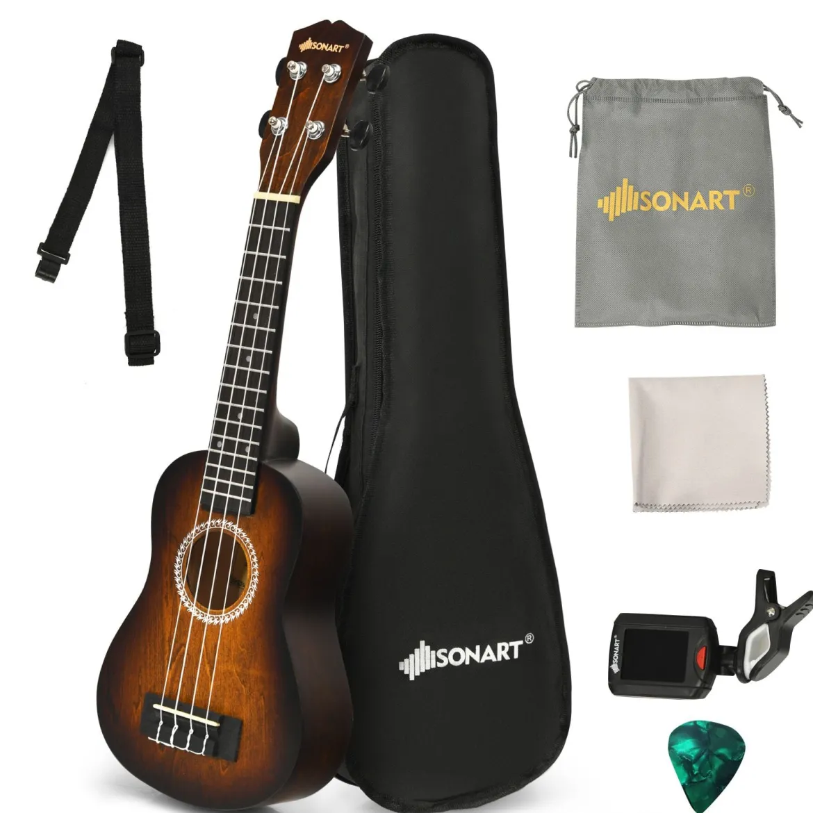 Ukulele Ukulelen-Set mit Tragetasche Gitarreninstrument 17,5 x 6 x 53 cm Braun